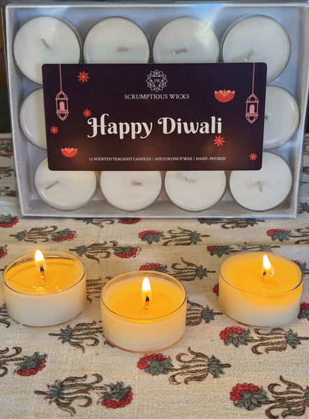 Diwali Tealight Bundle - Midnight Jasmine, Blooming Rose, and Nag Champa Incense